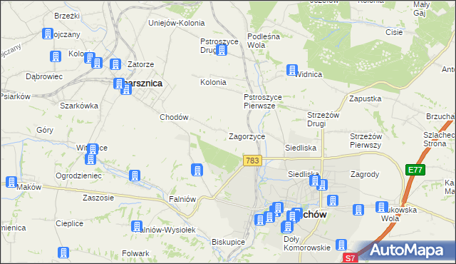 mapa Zagorzyce gmina Miechów, Zagorzyce gmina Miechów na mapie Targeo