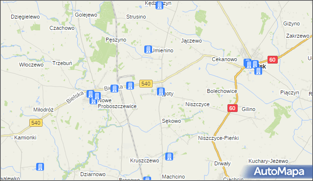 mapa Zągoty, Zągoty na mapie Targeo