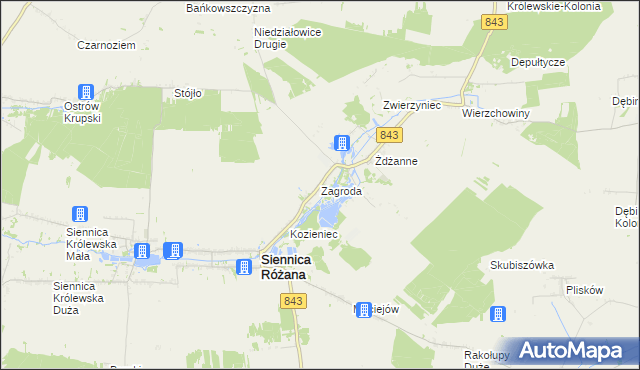 mapa Zagroda gmina Siennica Różana, Zagroda gmina Siennica Różana na mapie Targeo
