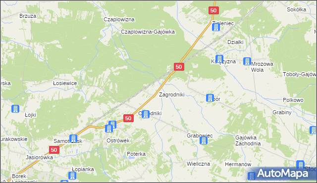mapa Zagrodniki gmina Łochów, Zagrodniki gmina Łochów na mapie Targeo