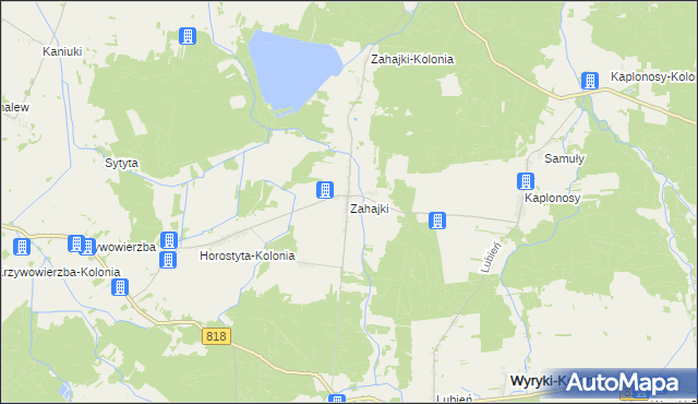 mapa Zahajki gmina Wyryki, Zahajki gmina Wyryki na mapie Targeo