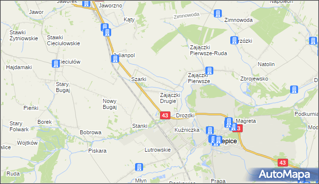 mapa Zajączki Drugie, Zajączki Drugie na mapie Targeo