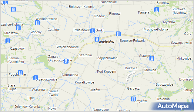 mapa Zajączkowice gmina Waśniów, Zajączkowice gmina Waśniów na mapie Targeo