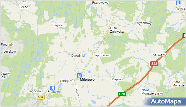 mapa Zajączkowo gmina Milejewo, Zajączkowo gmina Milejewo na mapie Targeo
