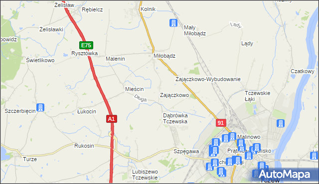 mapa Zajączkowo gmina Tczew, Zajączkowo gmina Tczew na mapie Targeo