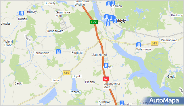 mapa Zajezierze gmina Małdyty, Zajezierze gmina Małdyty na mapie Targeo