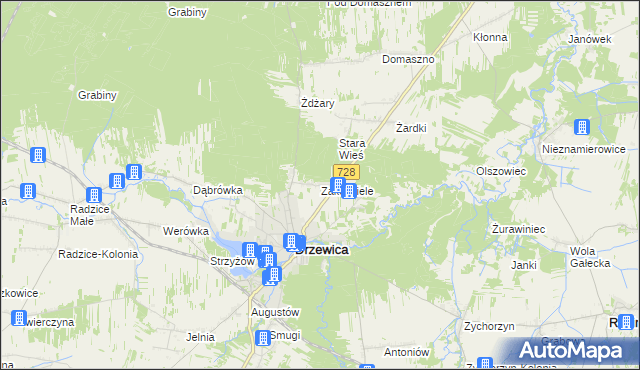 mapa Zakościele gmina Drzewica, Zakościele gmina Drzewica na mapie Targeo
