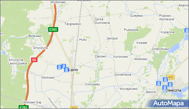 mapa Żakowo gmina Lipno, Żakowo gmina Lipno na mapie Targeo