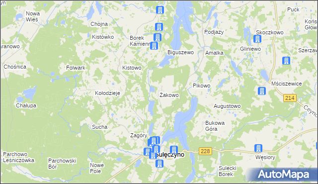 mapa Żakowo gmina Sulęczyno, Żakowo gmina Sulęczyno na mapie Targeo