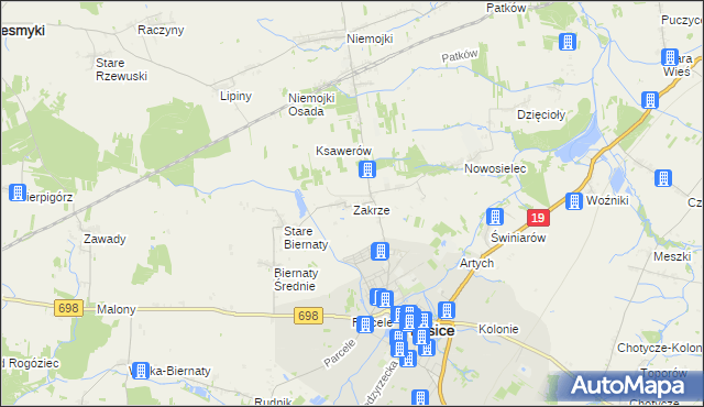 mapa Zakrze gmina Łosice, Zakrze gmina Łosice na mapie Targeo