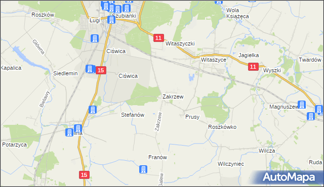 mapa Zakrzew gmina Jarocin, Zakrzew gmina Jarocin na mapie Targeo