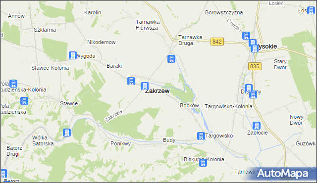 mapa Zakrzew-Kolonia gmina Zakrzew, Zakrzew-Kolonia gmina Zakrzew na mapie Targeo