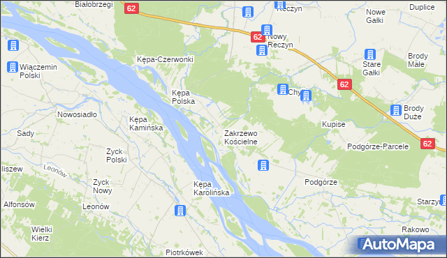 mapa Zakrzewo Kościelne, Zakrzewo Kościelne na mapie Targeo