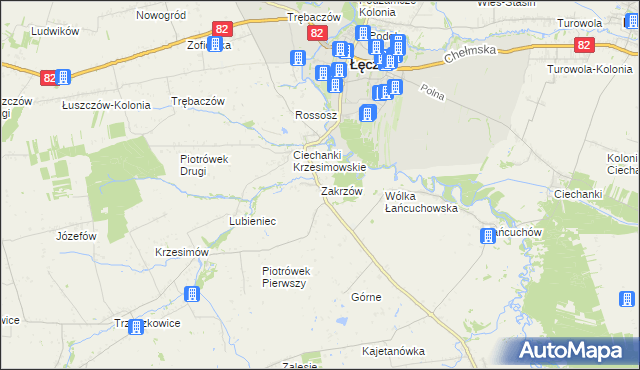 mapa Zakrzów gmina Łęczna, Zakrzów gmina Łęczna na mapie Targeo