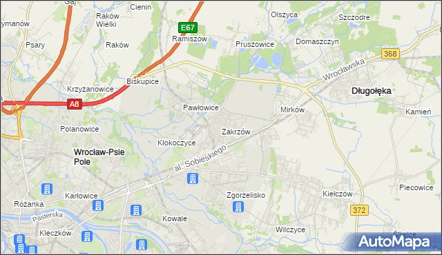 mapa Zakrzów gmina Wrocław, Zakrzów gmina Wrocław na mapie Targeo