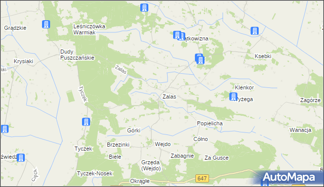 mapa Zalas gmina Łyse, Zalas gmina Łyse na mapie Targeo