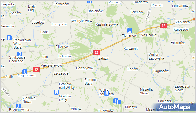 mapa Załazy gmina Przyłęk, Załazy gmina Przyłęk na mapie Targeo