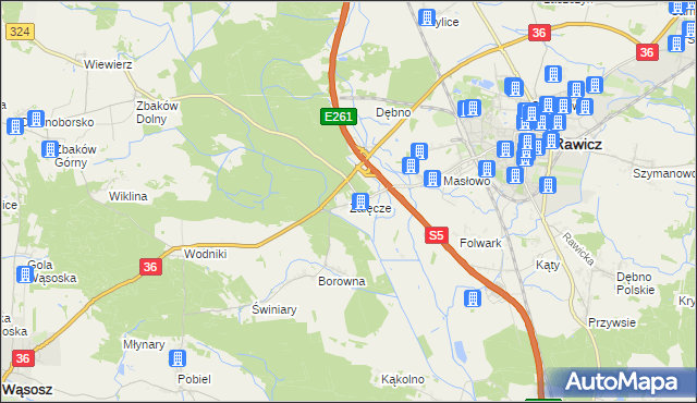 mapa Załęcze gmina Rawicz, Załęcze gmina Rawicz na mapie Targeo