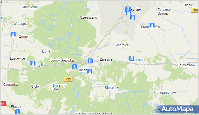 mapa Zalesice gmina Przyrów, Zalesice gmina Przyrów na mapie Targeo