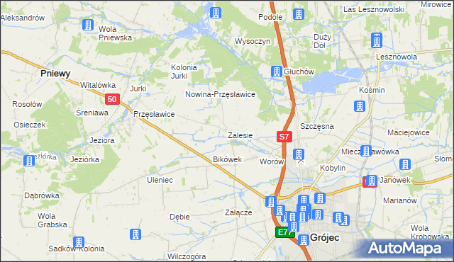 mapa Zalesie gmina Grójec, Zalesie gmina Grójec na mapie Targeo