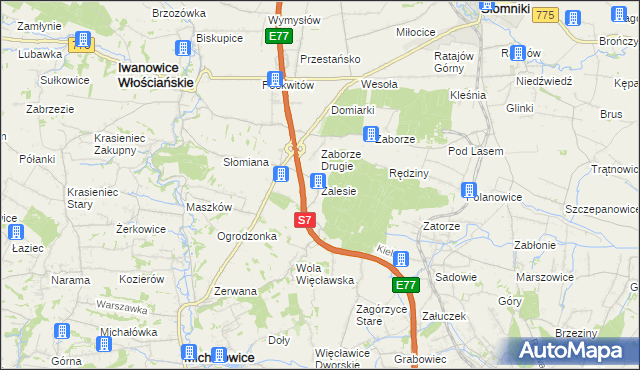 mapa Zalesie gmina Iwanowice, Zalesie gmina Iwanowice na mapie Targeo