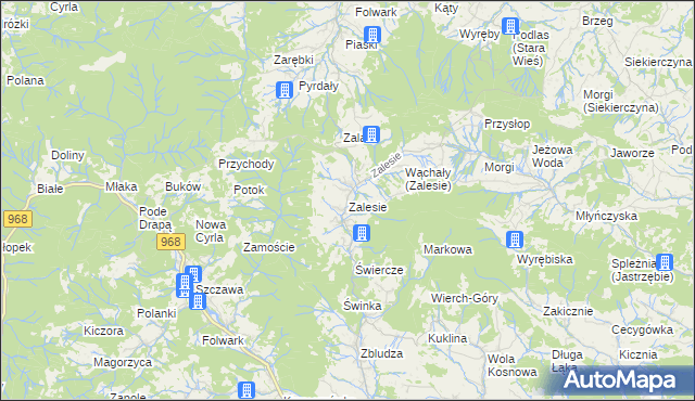 mapa Zalesie gmina Kamienica, Zalesie gmina Kamienica na mapie Targeo