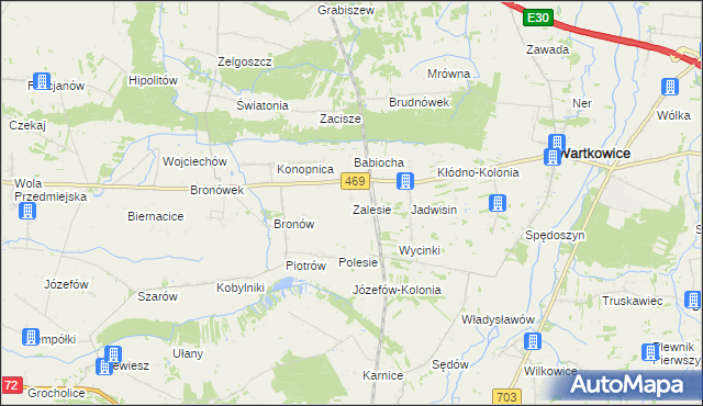mapa Zalesie gmina Wartkowice, Zalesie gmina Wartkowice na mapie Targeo