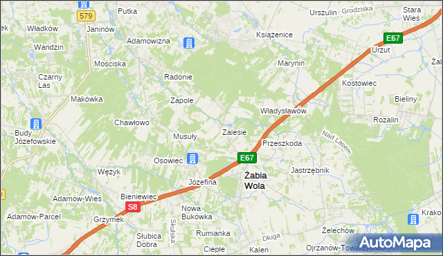 mapa Zalesie gmina Żabia Wola, Zalesie gmina Żabia Wola na mapie Targeo