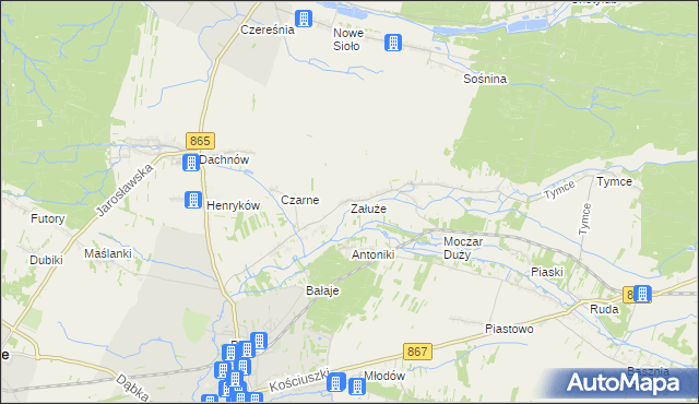 mapa Załuże gmina Lubaczów, Załuże gmina Lubaczów na mapie Targeo