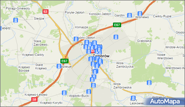 mapa Zambrów, Zambrów na mapie Targeo