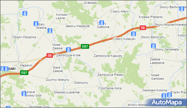 mapa Zambrzyce-Kapusty, Zambrzyce-Kapusty na mapie Targeo