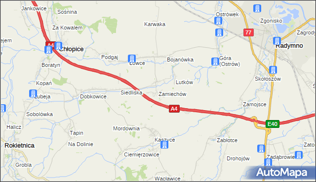 mapa Zamiechów, Zamiechów na mapie Targeo