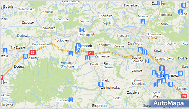mapa Zamieście gmina Tymbark, Zamieście gmina Tymbark na mapie Targeo