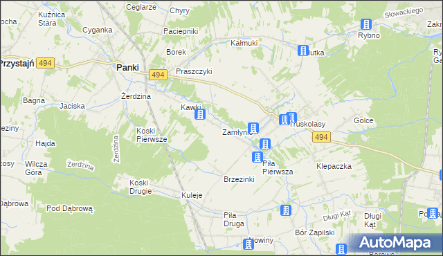 mapa Zamłynie gmina Wręczyca Wielka, Zamłynie gmina Wręczyca Wielka na mapie Targeo