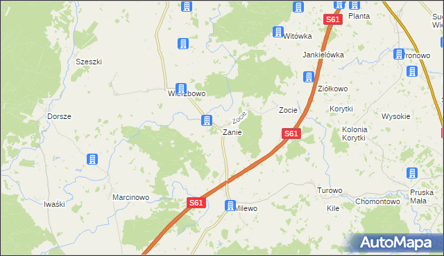 mapa Zanie gmina Kalinowo, Zanie gmina Kalinowo na mapie Targeo