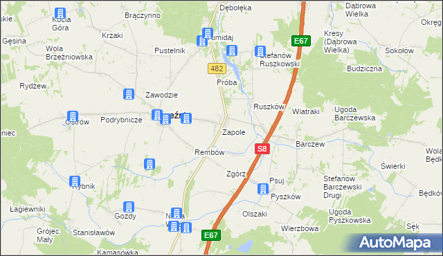 mapa Zapole gmina Brzeźnio, Zapole gmina Brzeźnio na mapie Targeo