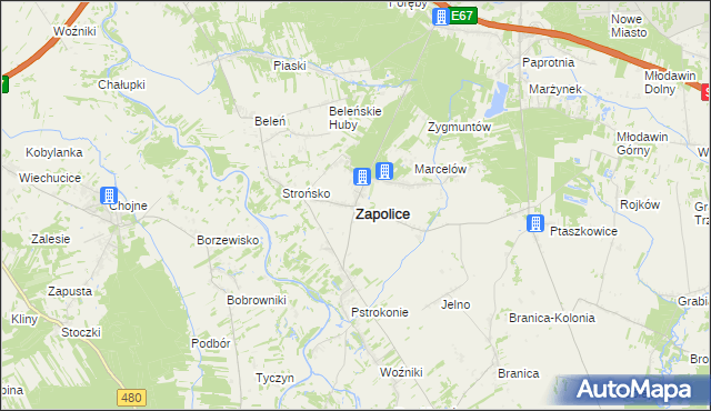 mapa Zapolice powiat zduńskowolski, Zapolice powiat zduńskowolski na mapie Targeo