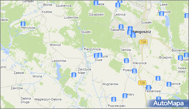 mapa Żarczyce Duże, Żarczyce Duże na mapie Targeo