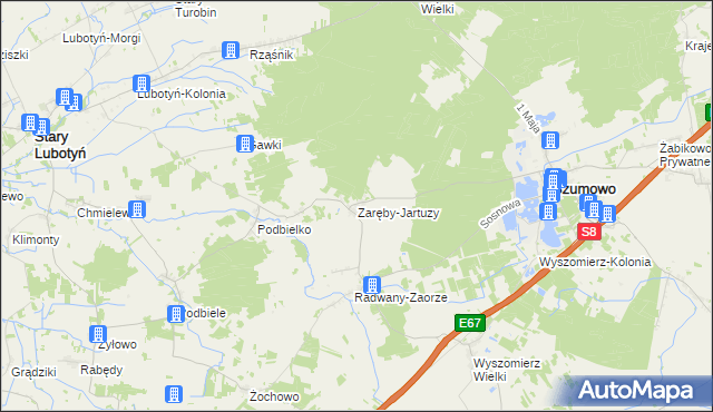 mapa Zaręby-Jartuzy, Zaręby-Jartuzy na mapie Targeo