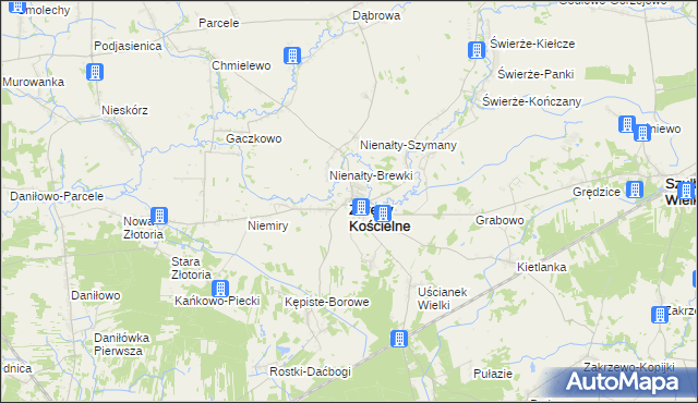 mapa Zaręby Kościelne, Zaręby Kościelne na mapie Targeo