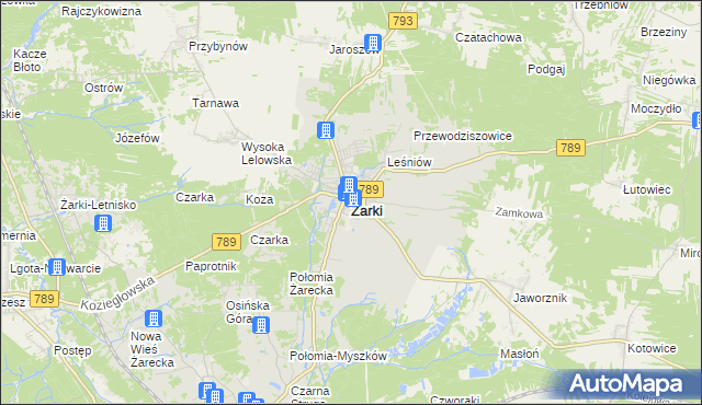 mapa Żarki powiat myszkowski, Żarki powiat myszkowski na mapie Targeo