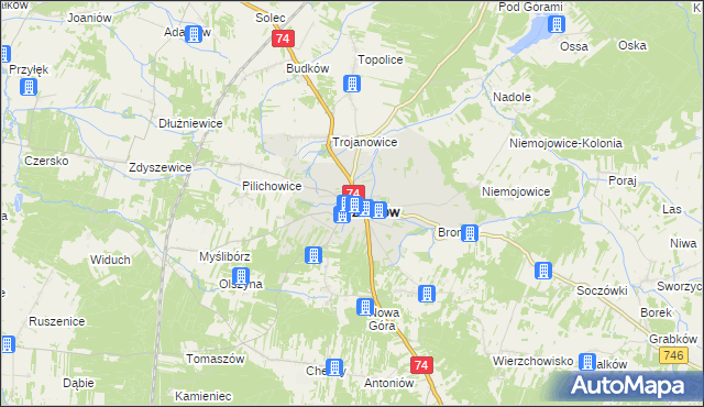 mapa Żarnów powiat opoczyński, Żarnów powiat opoczyński na mapie Targeo