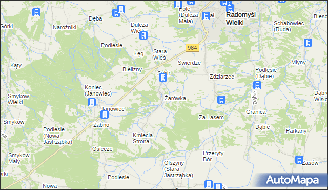mapa Żarówka gmina Radomyśl Wielki, Żarówka gmina Radomyśl Wielki na mapie Targeo