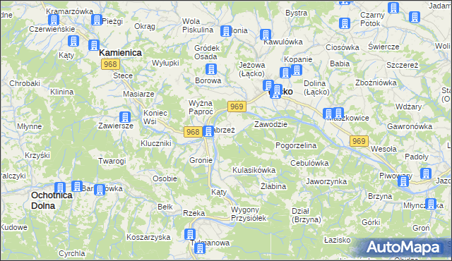 mapa Zarzecze gmina Łącko, Zarzecze gmina Łącko na mapie Targeo