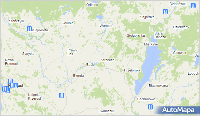 mapa Zarzecze gmina Przerośl, Zarzecze gmina Przerośl na mapie Targeo