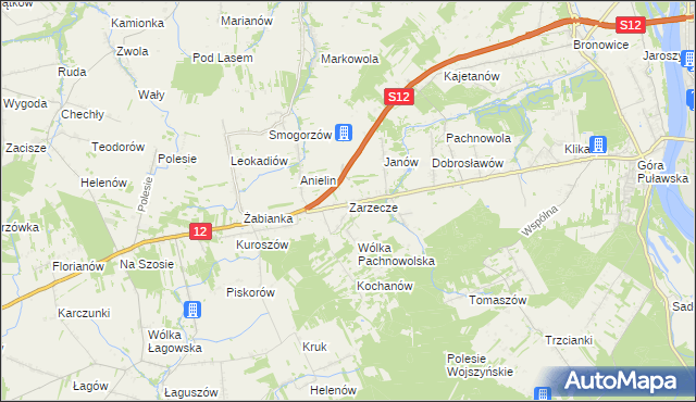 mapa Zarzecze gmina Puławy, Zarzecze gmina Puławy na mapie Targeo