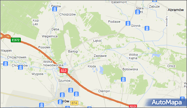 mapa Zastawie gmina Kurów, Zastawie gmina Kurów na mapie Targeo