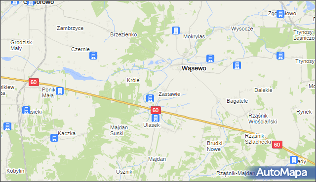 mapa Zastawie gmina Wąsewo, Zastawie gmina Wąsewo na mapie Targeo