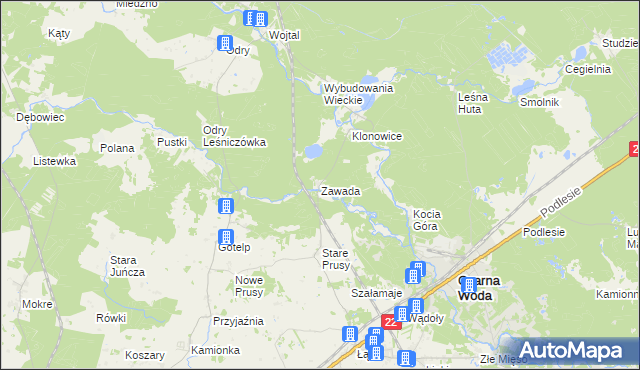mapa Zawada gmina Czersk, Zawada gmina Czersk na mapie Targeo