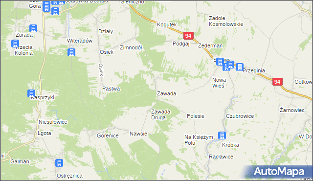 mapa Zawada gmina Olkusz, Zawada gmina Olkusz na mapie Targeo